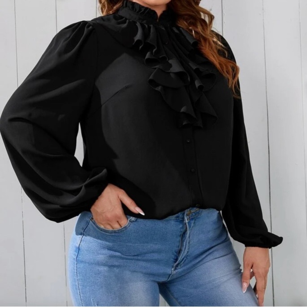 SHEIN Black Ruffle Blouse